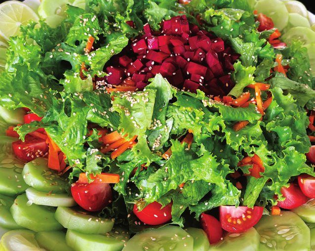Organic salad of lettuce, cucumber, tomato and beetroot from the farm