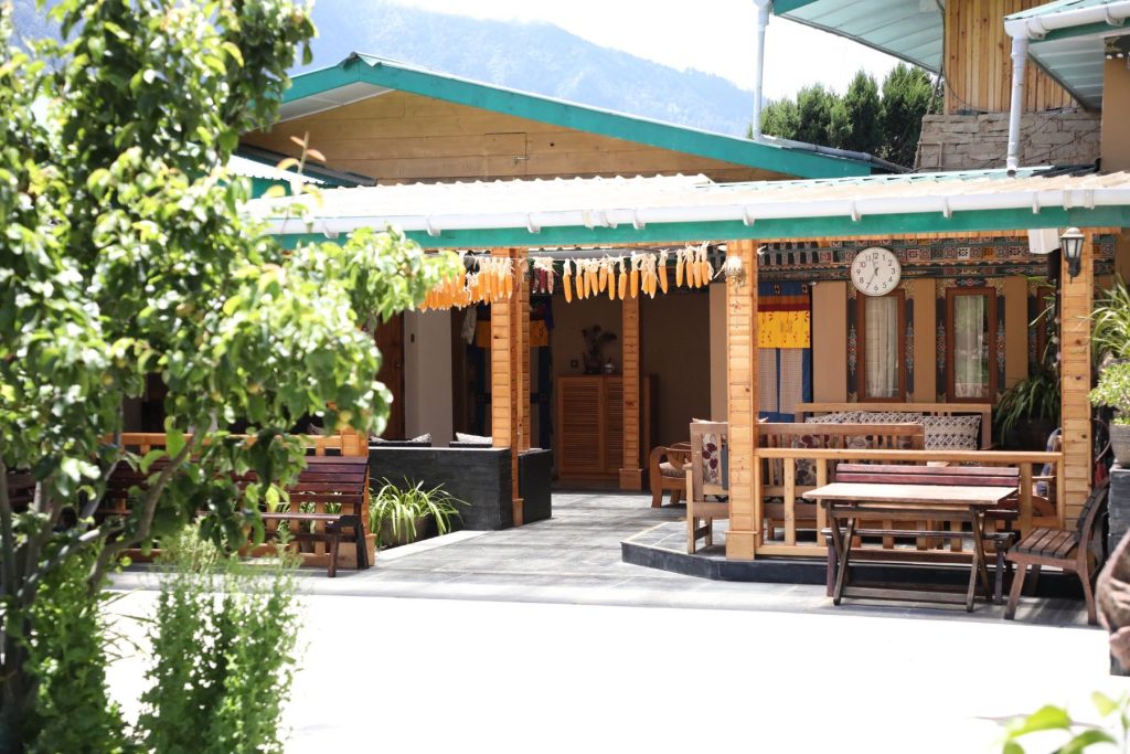 The courtyard and dining terrace of The Happiness Farm