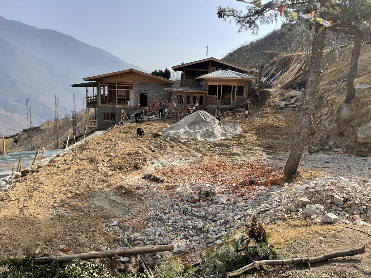 Laying the stone paths around the lodge