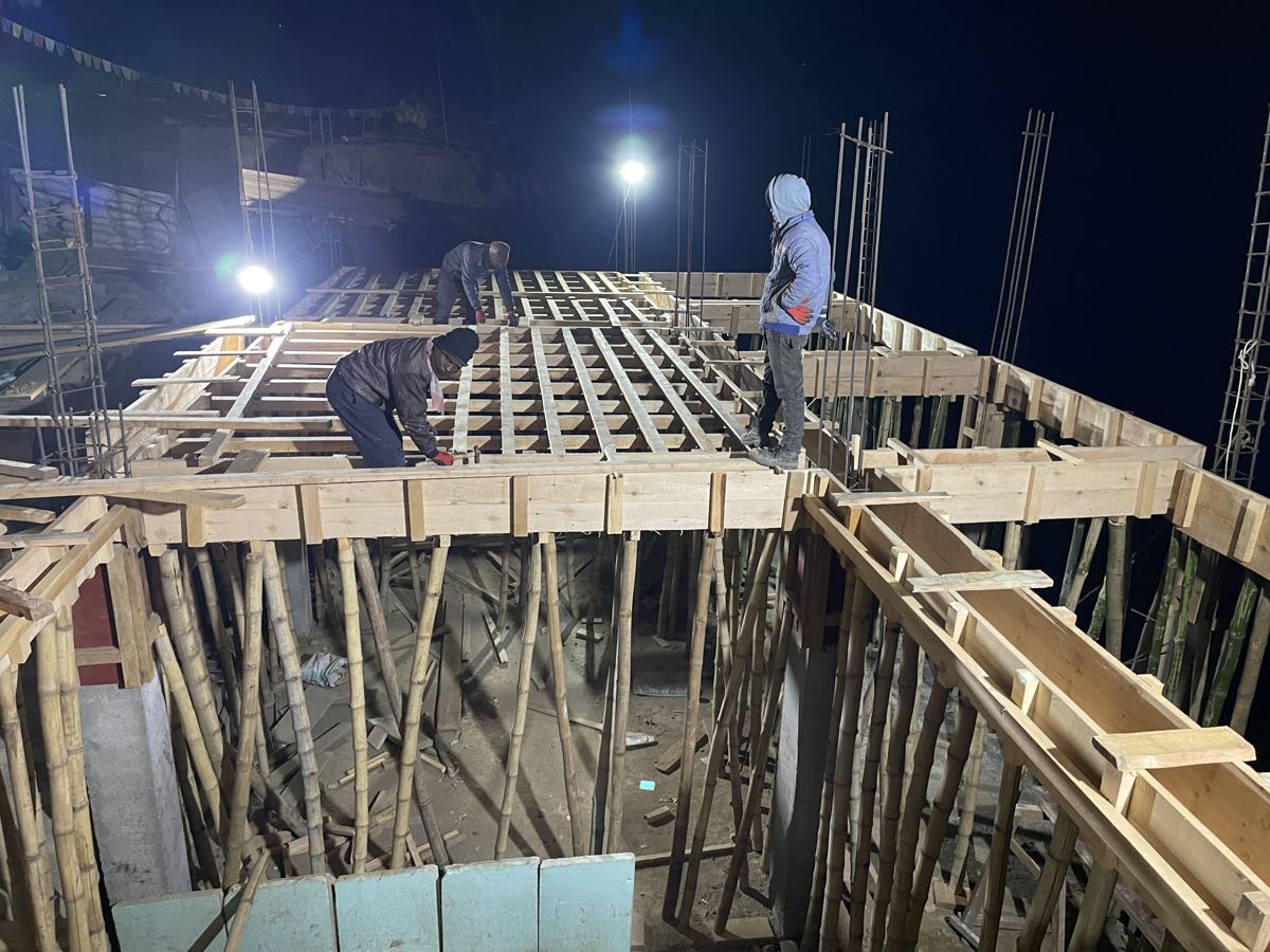 Working through the night to finish the lodge